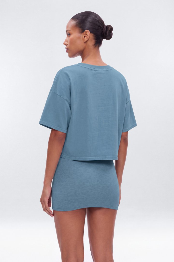 Cotton Jersey Boxy Short Sleeve Top - Soft Indigo
