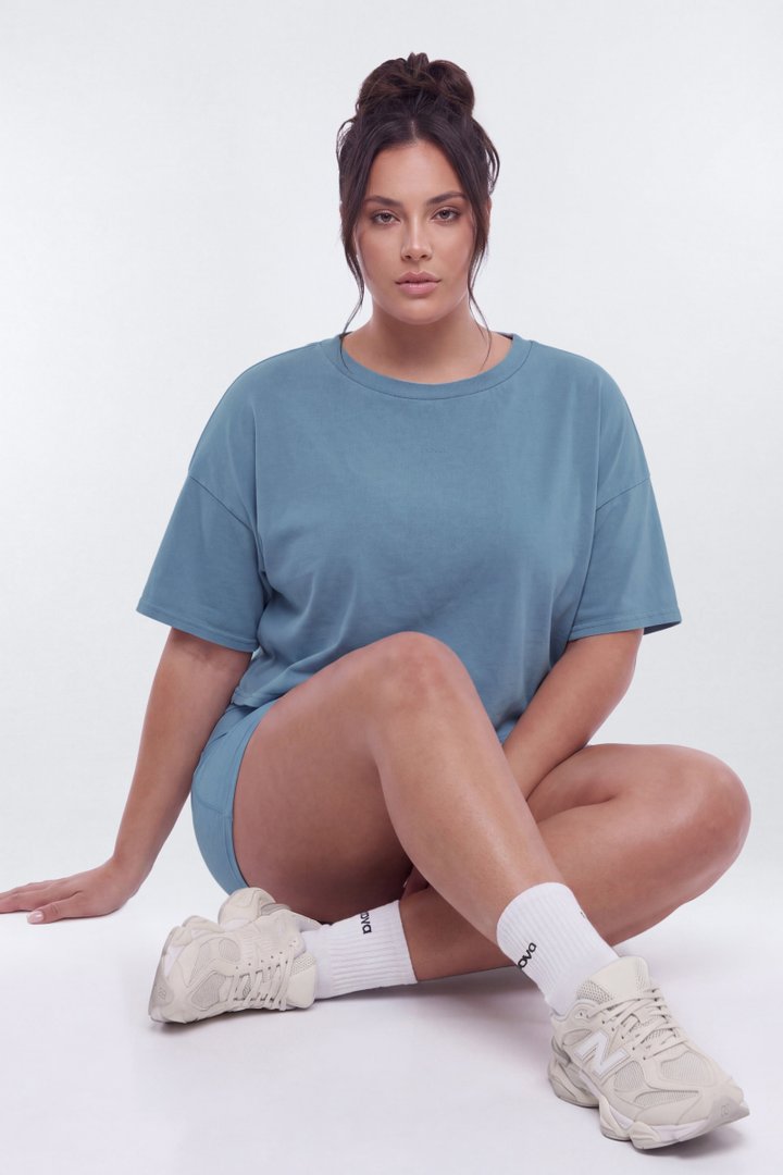 Cotton Jersey Boxy Short Sleeve Top - Soft Indigo