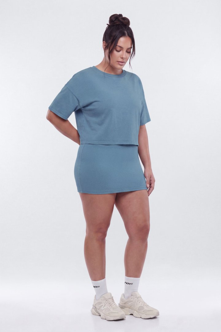 Cotton Jersey Boxy Short Sleeve Top - Soft Indigo