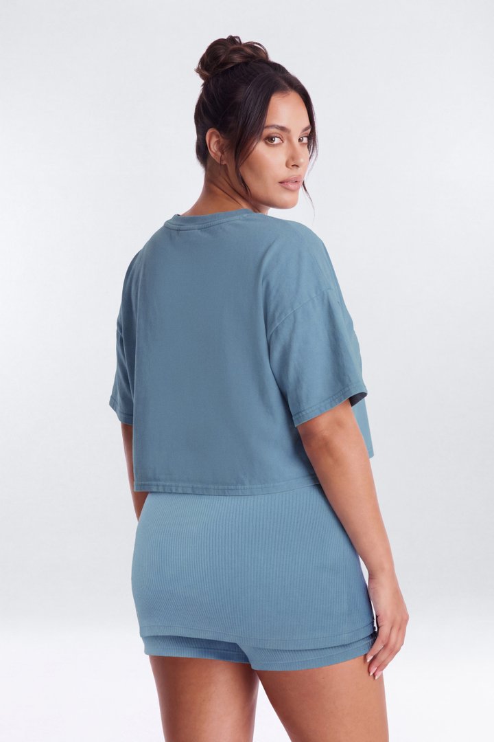 Cotton Jersey Boxy Short Sleeve Top - Soft Indigo