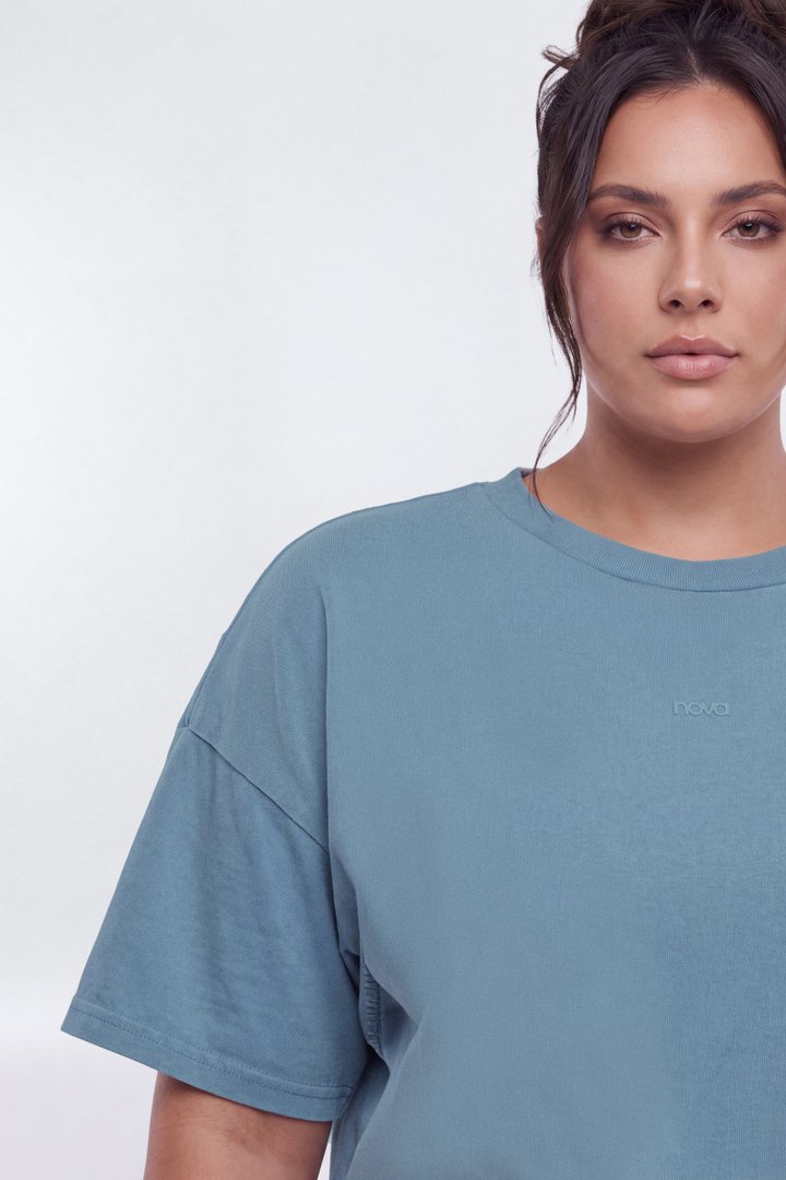 Cotton Jersey Boxy Short Sleeve Top - Soft Indigo