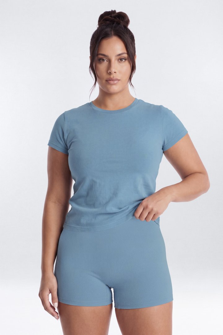 Cotton Jersey Short Sleeve T Shirt - Soft Indigo