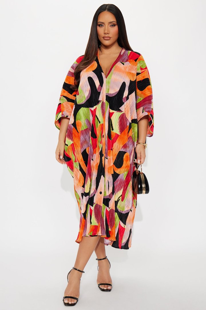 Isa Plisse Printed Maxi Dress - Green/combo