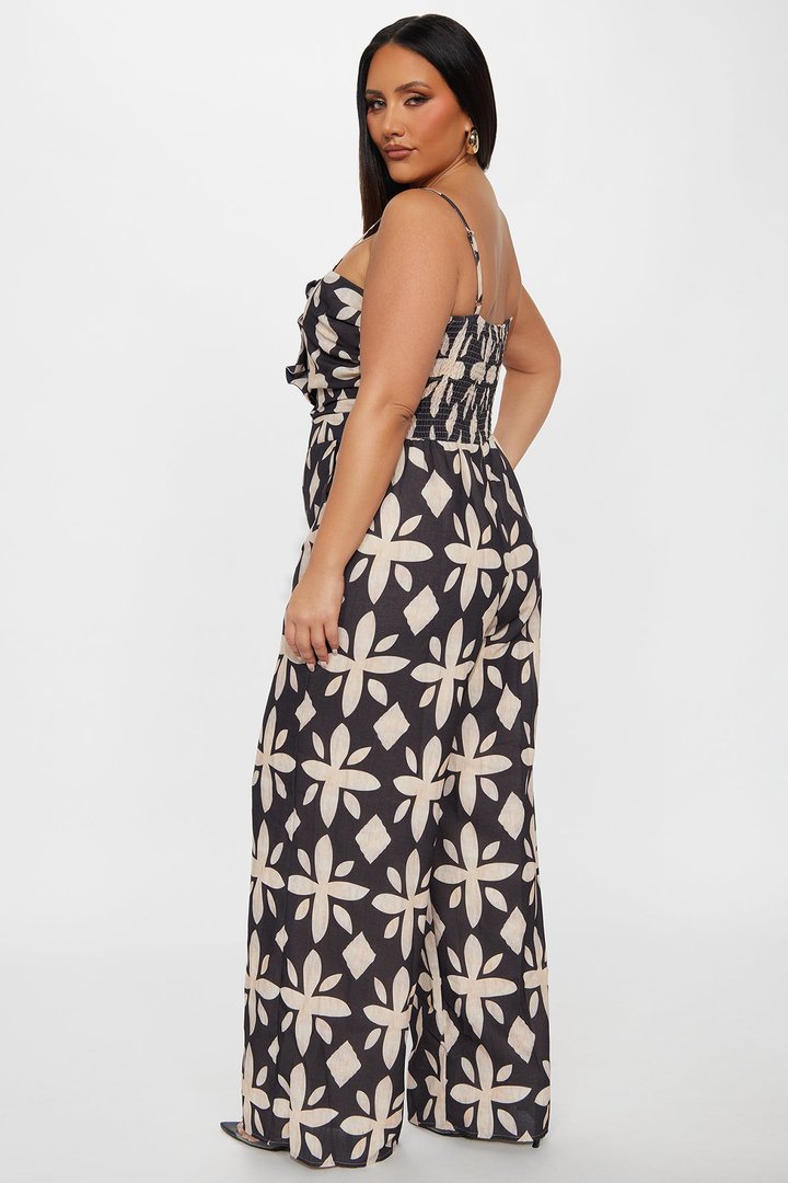 Francesca Linen Jumpsuit - Charcoal/combo