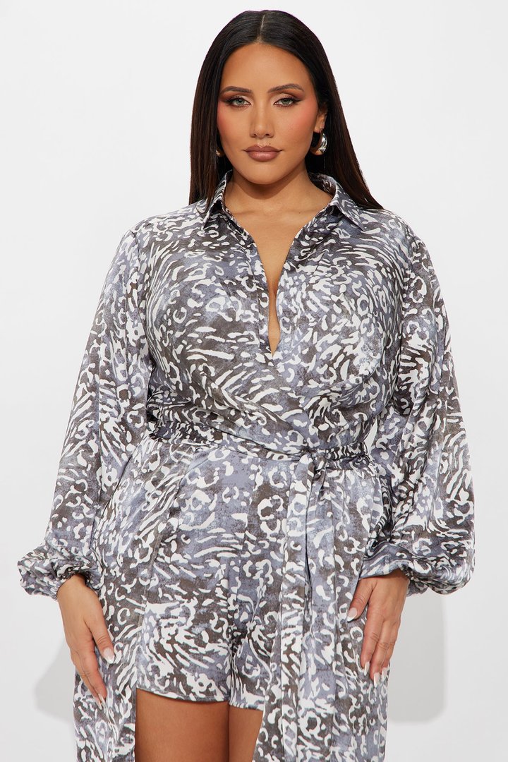 Going Places Satin Romper - Charcoal/combo