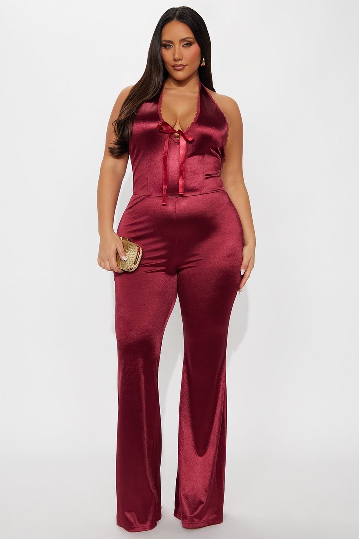 Seeking Some Fun Satin Jumpsuit - Wine