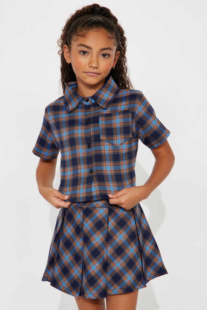 Mini Do The Math Plaid Skirt Set - Navy/combo