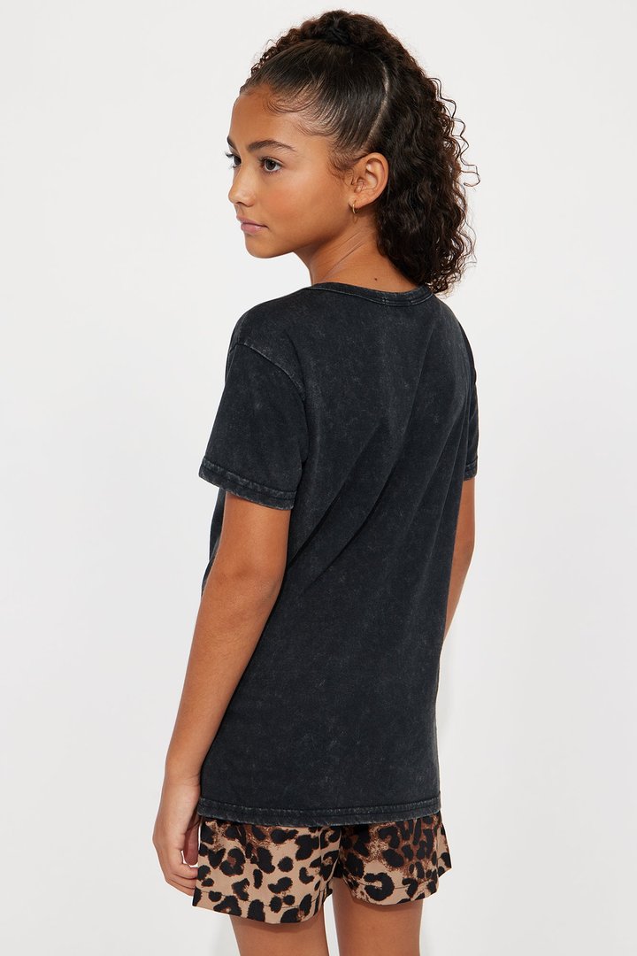 Mini I Love Me Leopard Washed Oversized Tee - Black