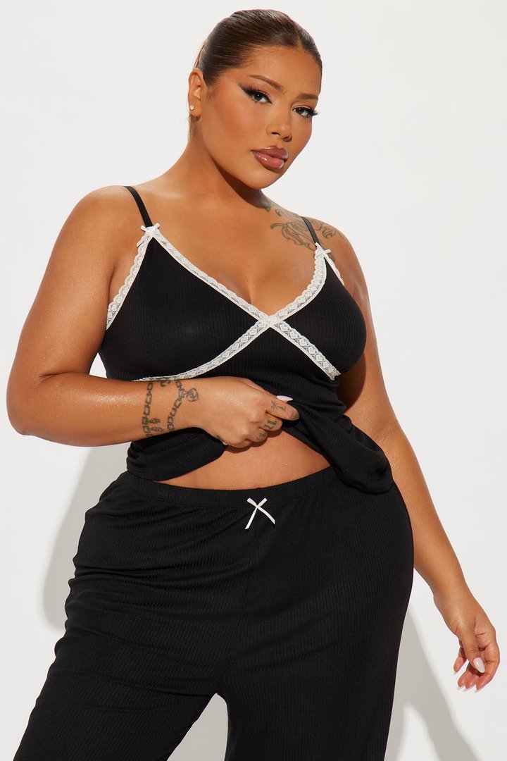 In Your Dreams Ribbed PJ Pant Set - Black