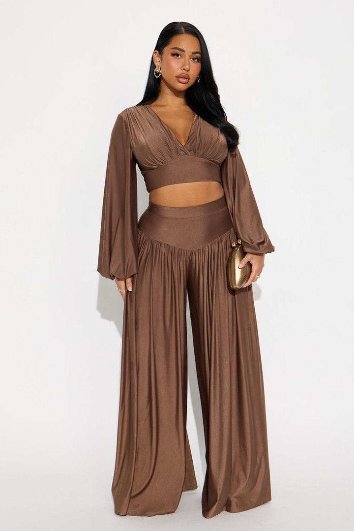 Solana Wide Leg Pant Set - Brown