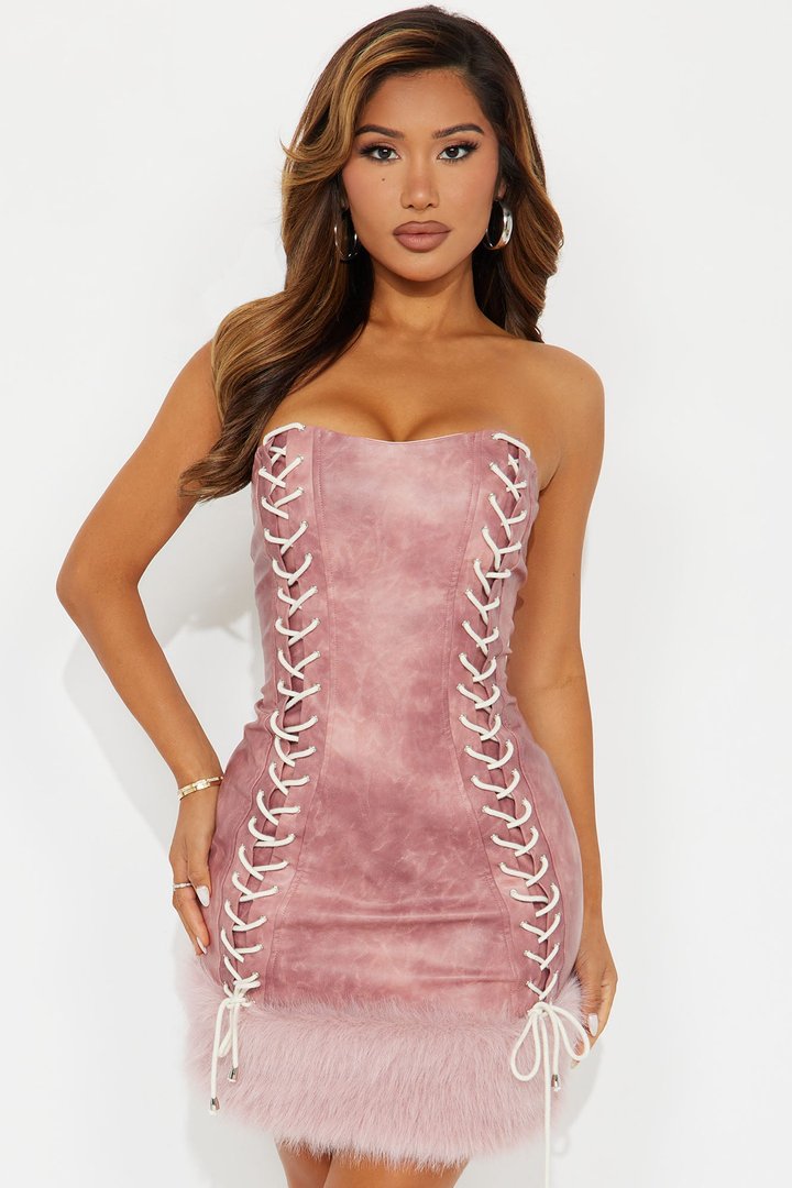 Buckle Bunny Faux Leather Mini Dress - Pink