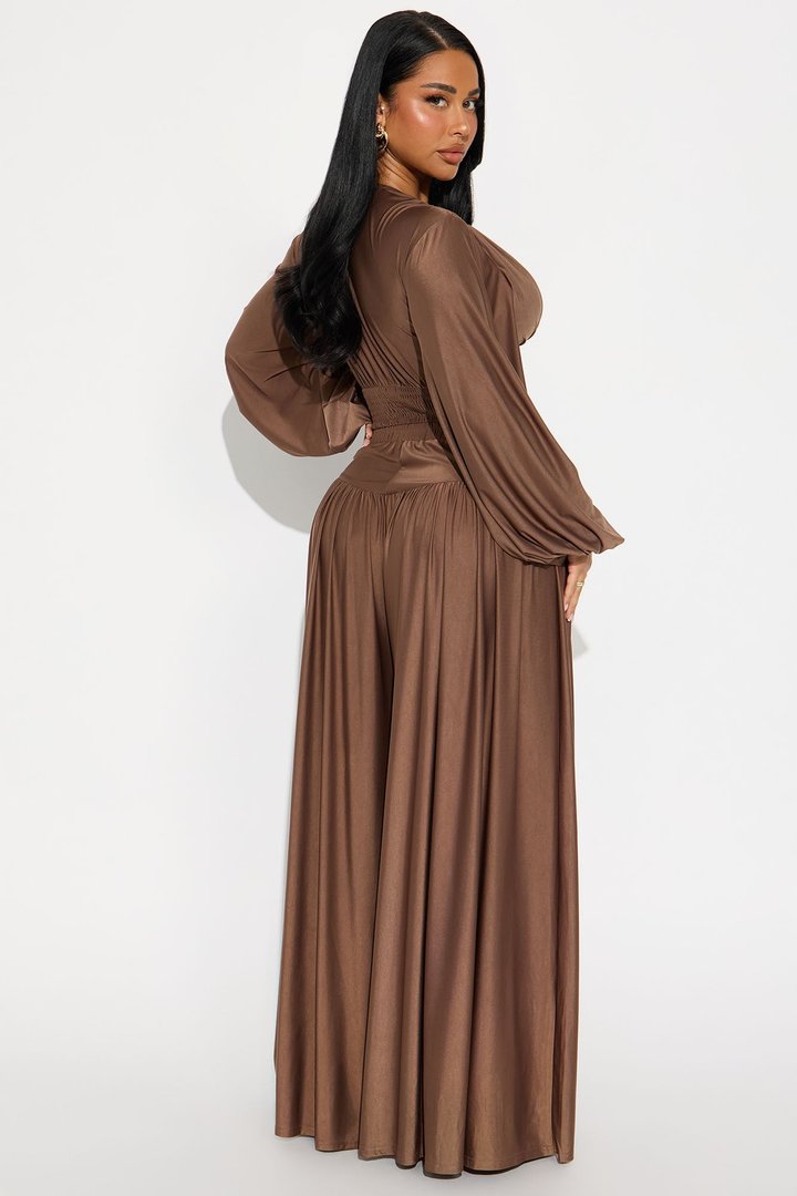 Solana Wide Leg Pant Set - Brown