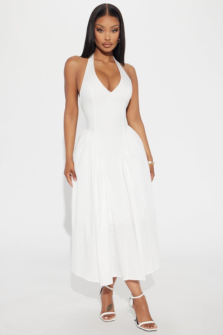 Mara Corset Halter Midi Dress - White