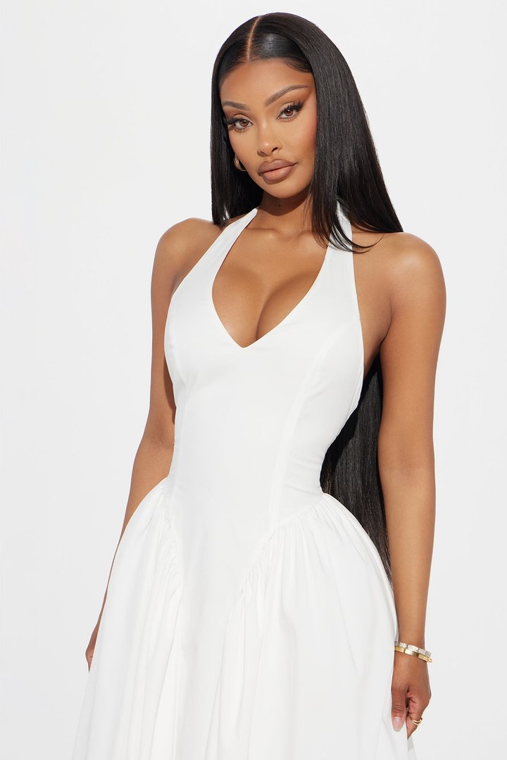 Mara Corset Halter Midi Dress - White