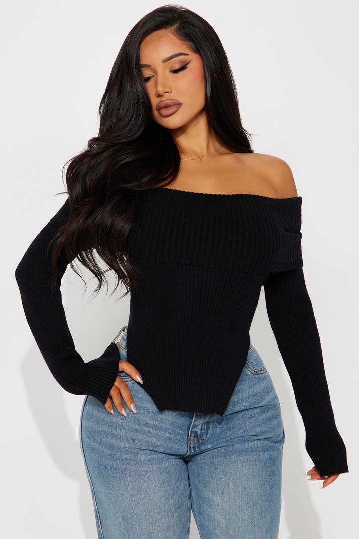 Karma Off Shoulder Sweater - Black