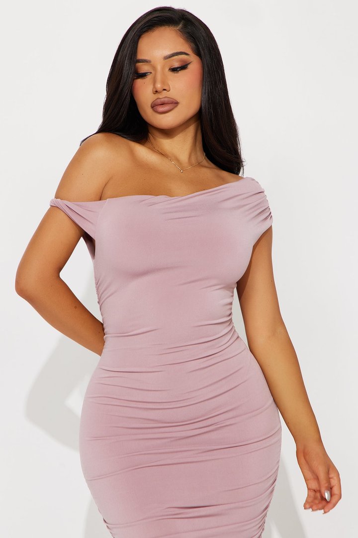 Blind Date One Shoulder Midi Dress - Mauve