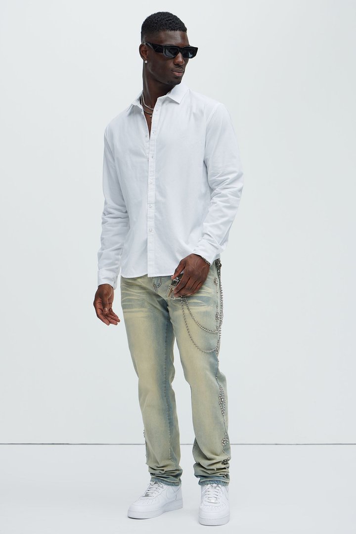 Ryland Cotton Long Sleeve Button Up Shirt - White