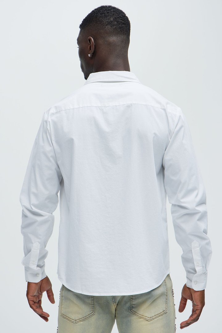 Ryland Cotton Long Sleeve Button Up Shirt - White