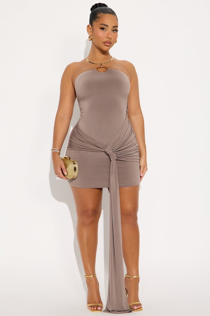 Dorinda Draped Ruched Mini Dress - Grey