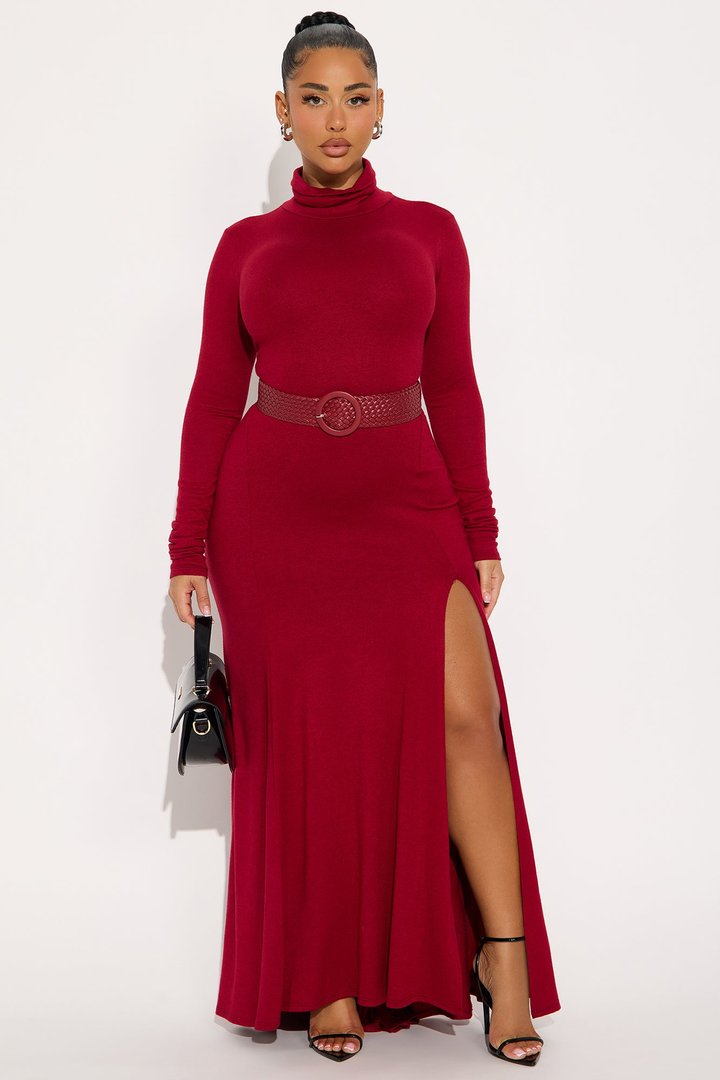 Lilianna Turtle Neck Maxi Dress - Burgundy