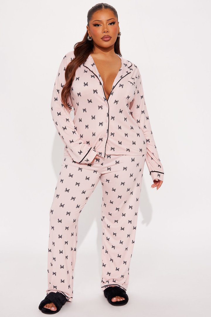 Keep It Cute Bow PJ Pant Set - Blush