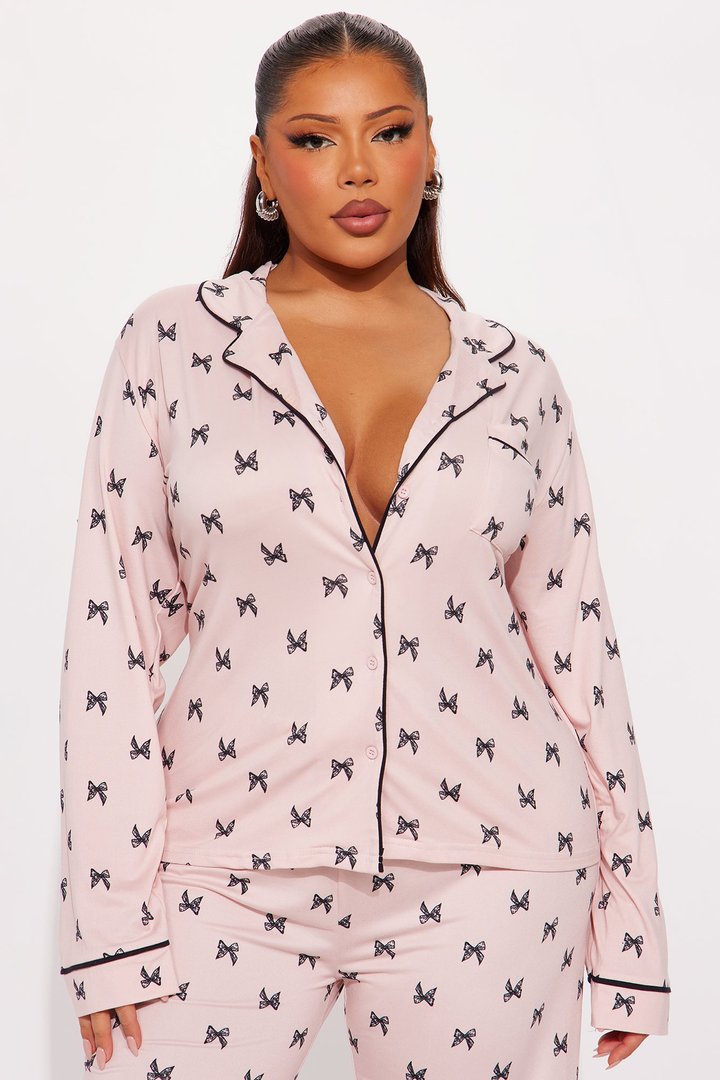 Keep It Cute Bow PJ Pant Set - Blush
