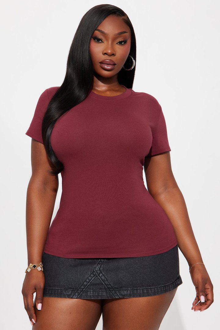 Camilla Classic Fit Crew Neck Tee - Burgundy