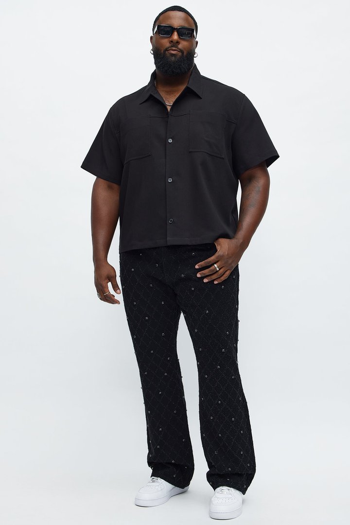 Stacked Slim Flare Wrecked In Jewels Jeans - Black