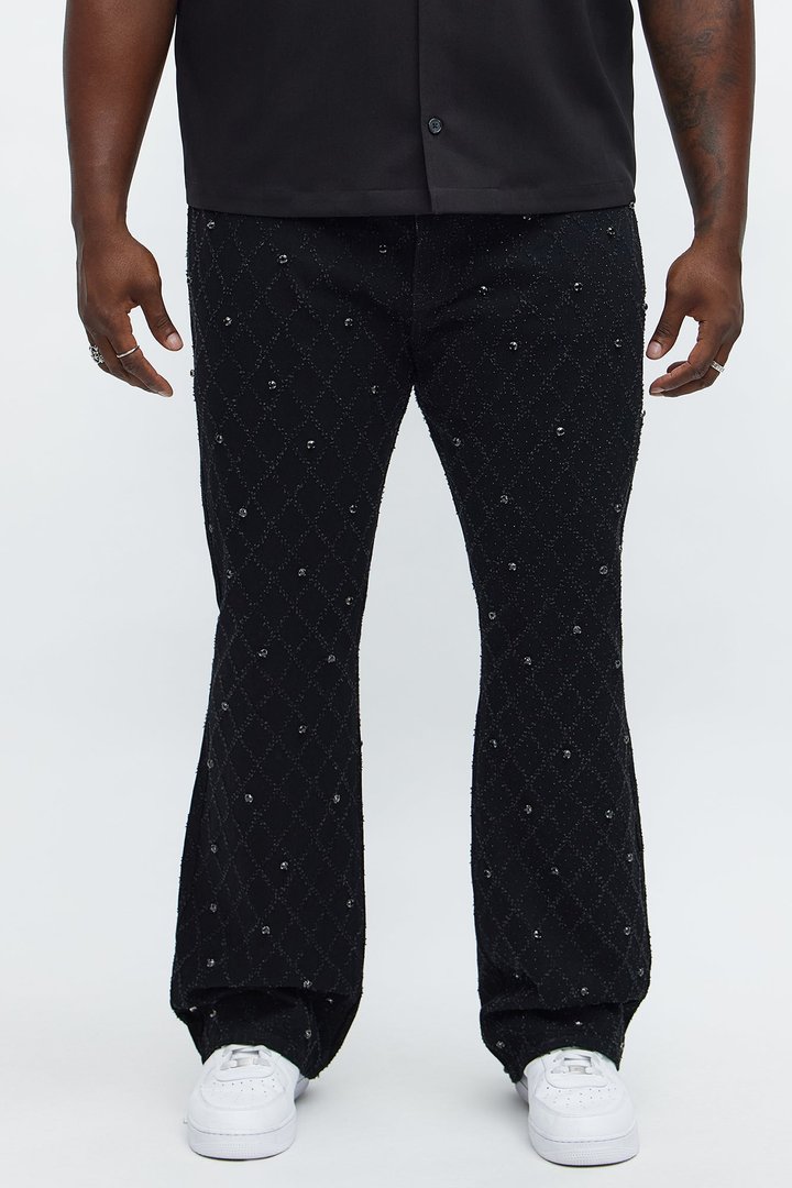 Stacked Slim Flare Wrecked In Jewels Jeans - Black