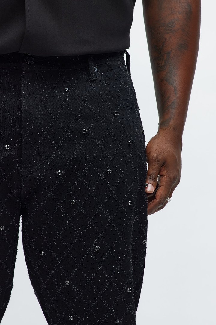 Stacked Slim Flare Wrecked In Jewels Jeans - Black