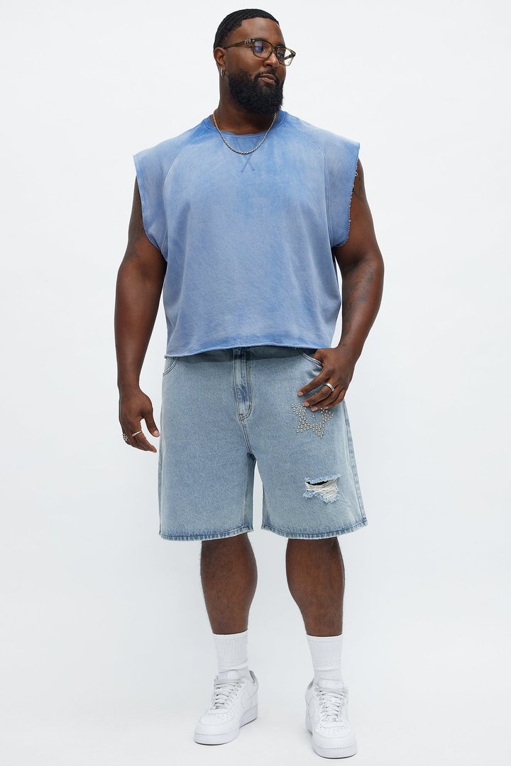 Relaxed Star Studded Denim Shorts - Light Blue Wash