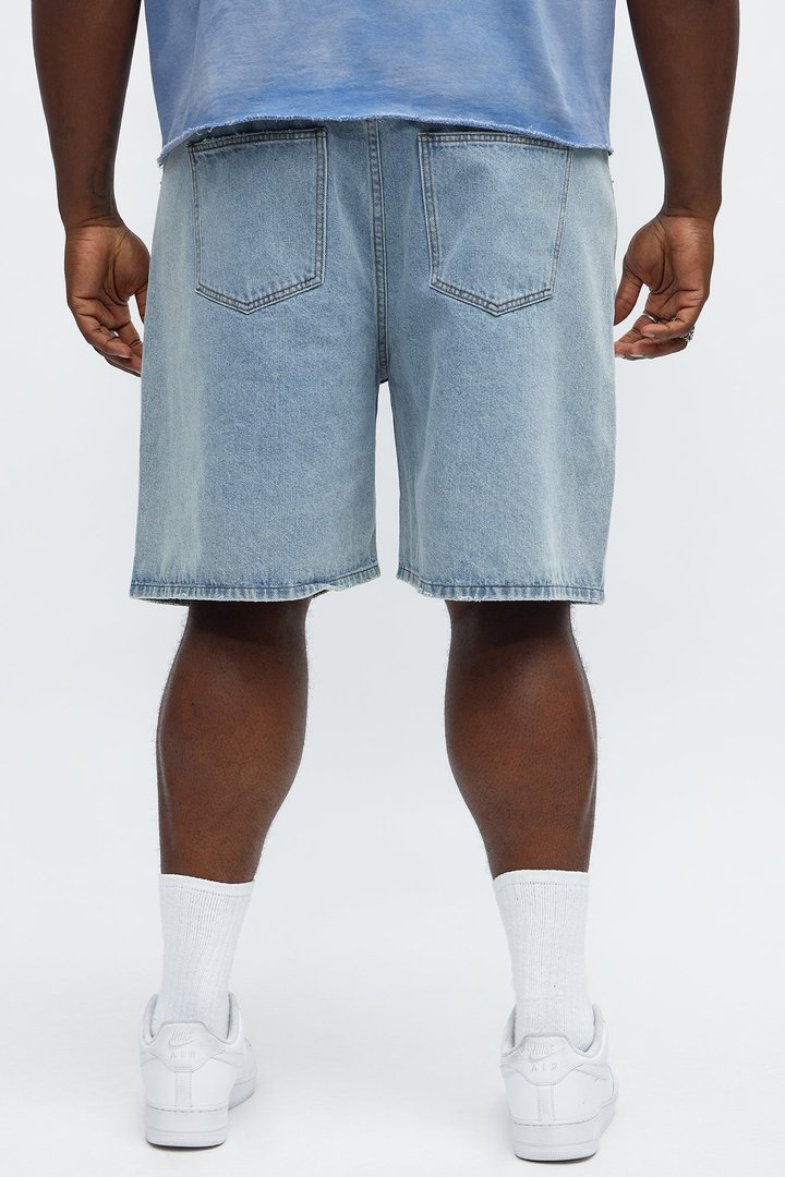 Relaxed Star Studded Denim Shorts - Light Blue Wash