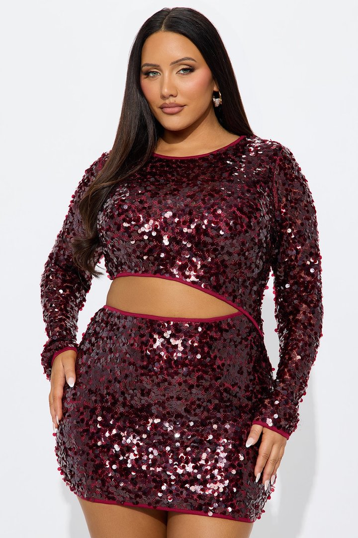 Glitz Mode Sequin Mini Dress - Wine