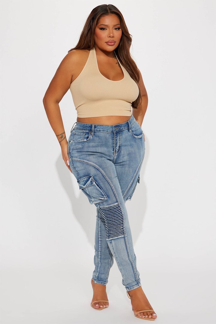 Simi Seamless Halter Crop Top - Taupe