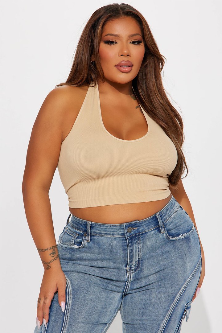 Simi Seamless Halter Crop Top - Taupe