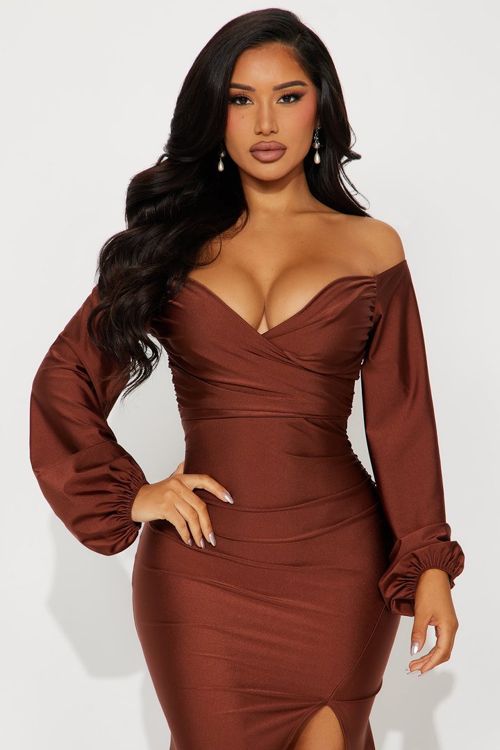 Denise Off Shoulder Maxi Dress - Chocolate