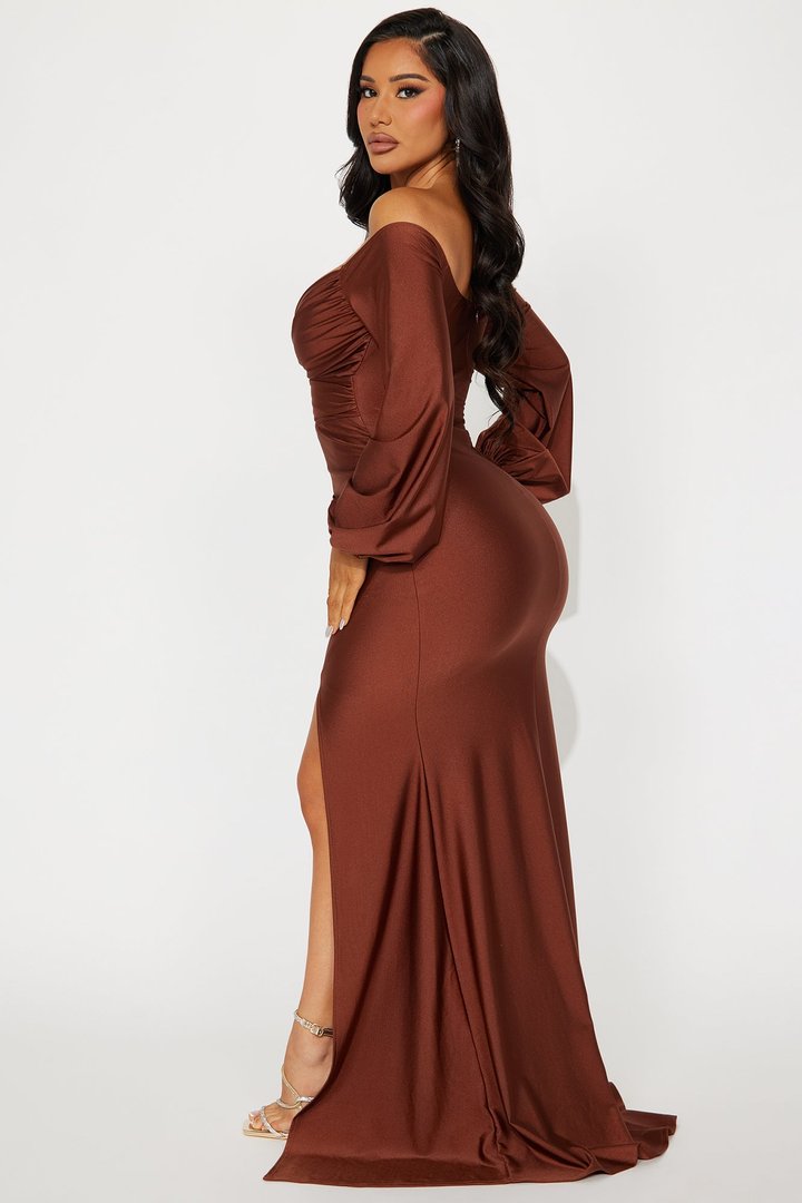 Denise Off Shoulder Maxi Dress - Chocolate