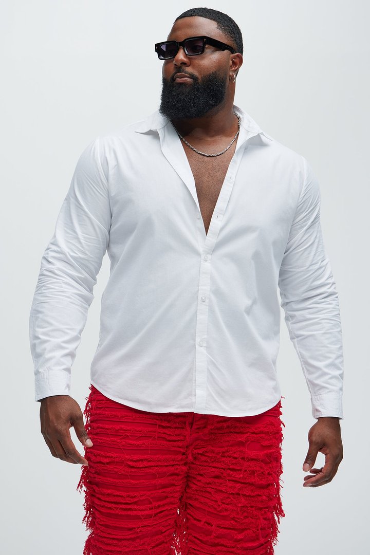 Ryland Cotton Long Sleeve Button Up Shirt - White