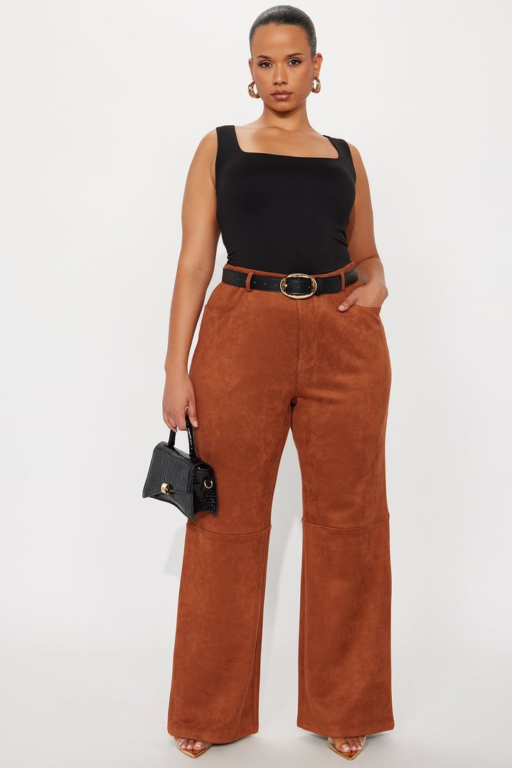 Gianna Faux Suede Wide Leg Pant - Camel