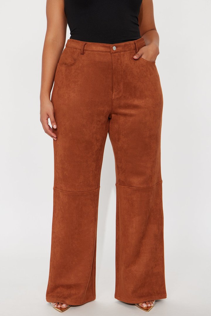 Gianna Faux Suede Wide Leg Pant - Camel