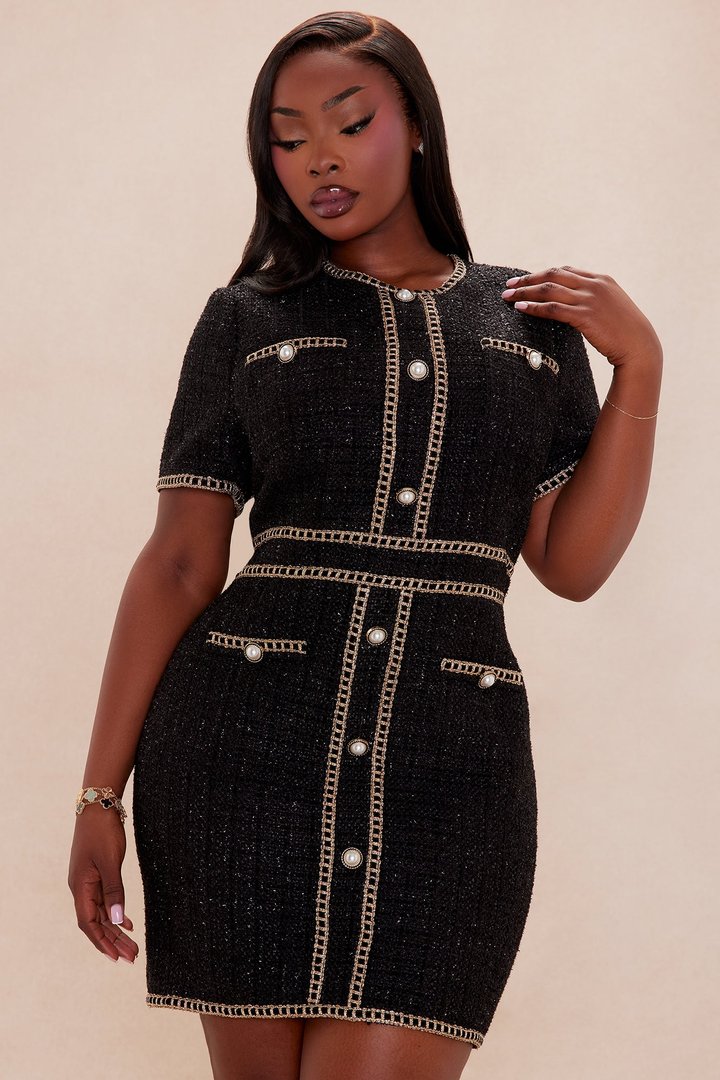 Genesis Tweed Mini Dress - Black/combo
