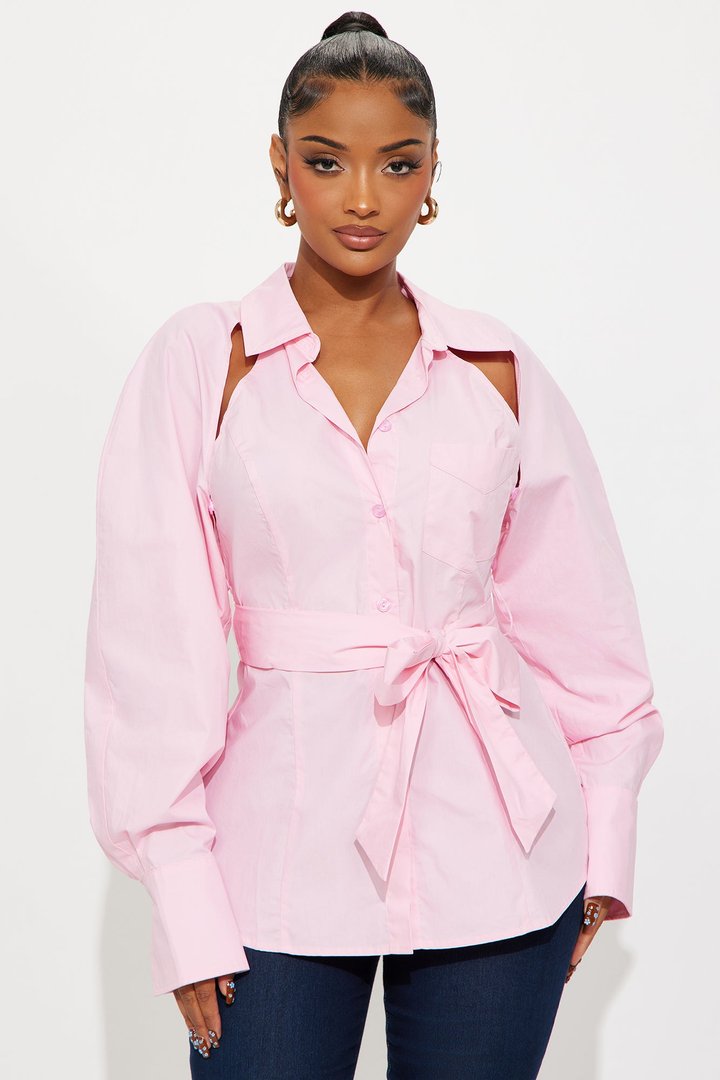 Memorize My Name Poplin Cut Out Shirt - Pink