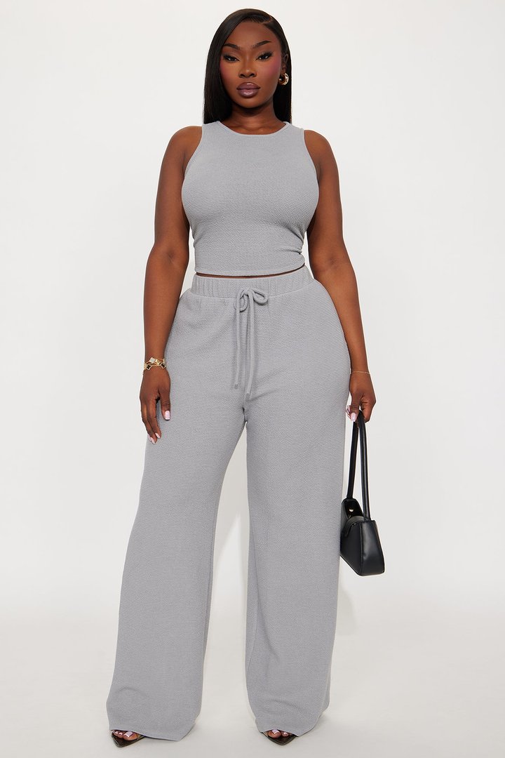 Alana Textured Wide Leg Pant Set - Grey