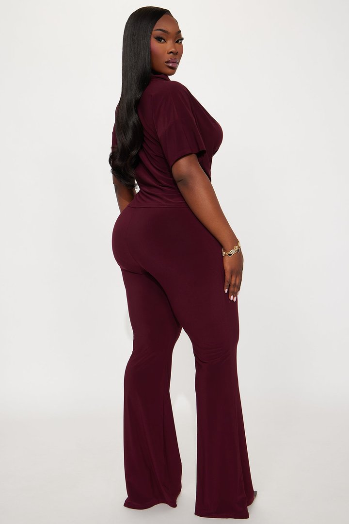 Cora Cowl Neck Flare Pant Set - Burgundy