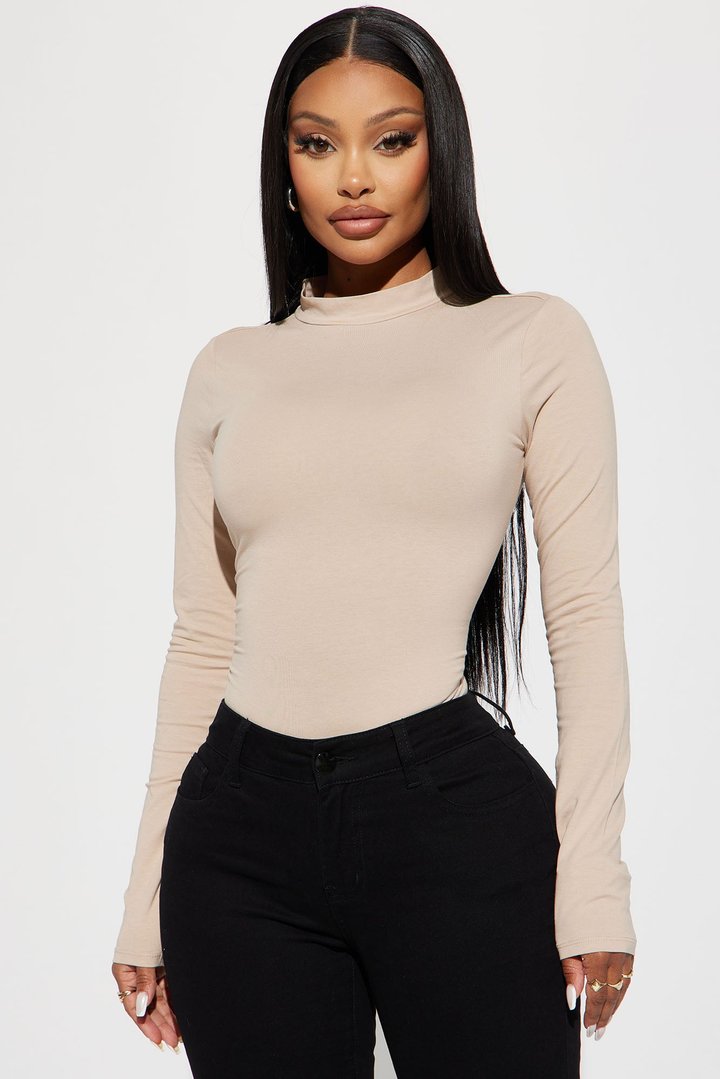 Melanie Mock Neck Bodysuit - Taupe