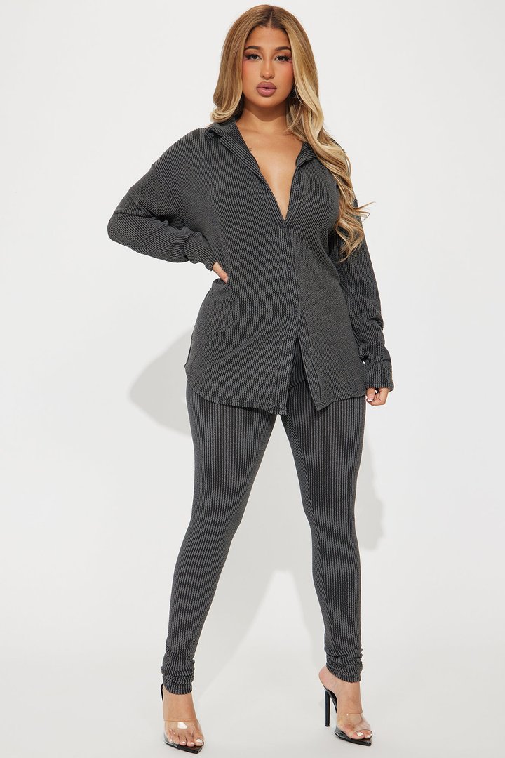 Maddie Ribbed Legging Set - Charcoal