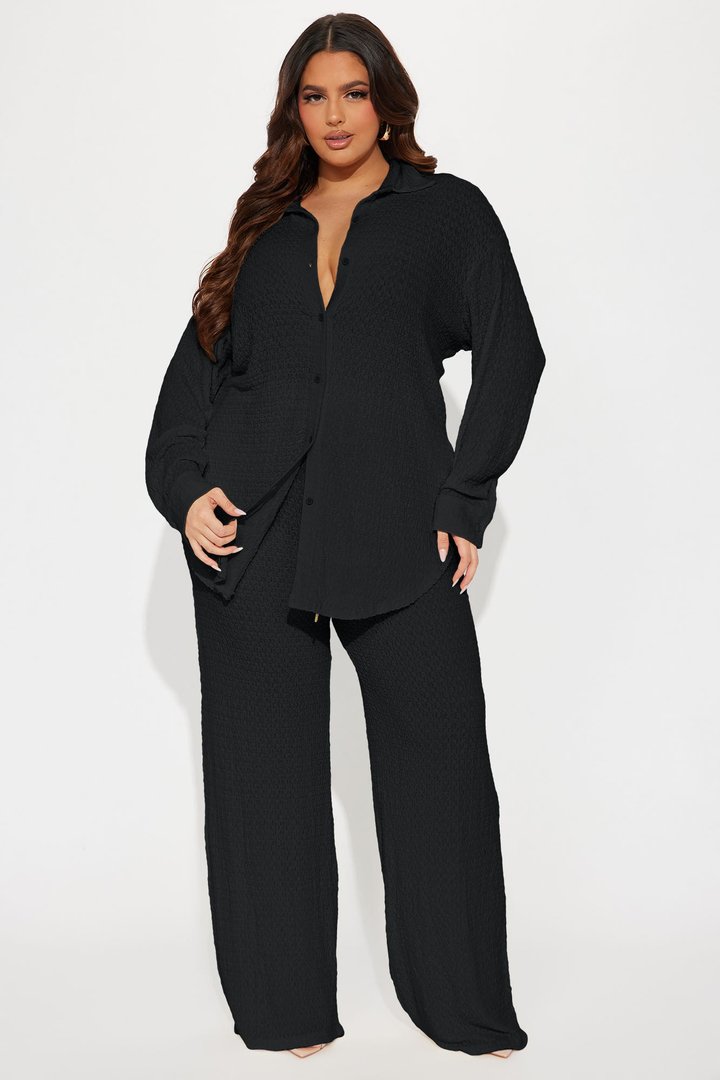 Fly With Me Textured Pant Set - Black