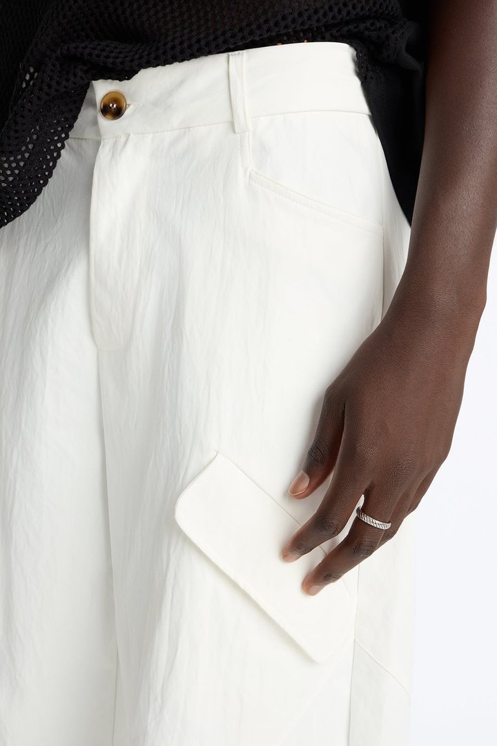 Cargo Wide Leg Tech Pant - White