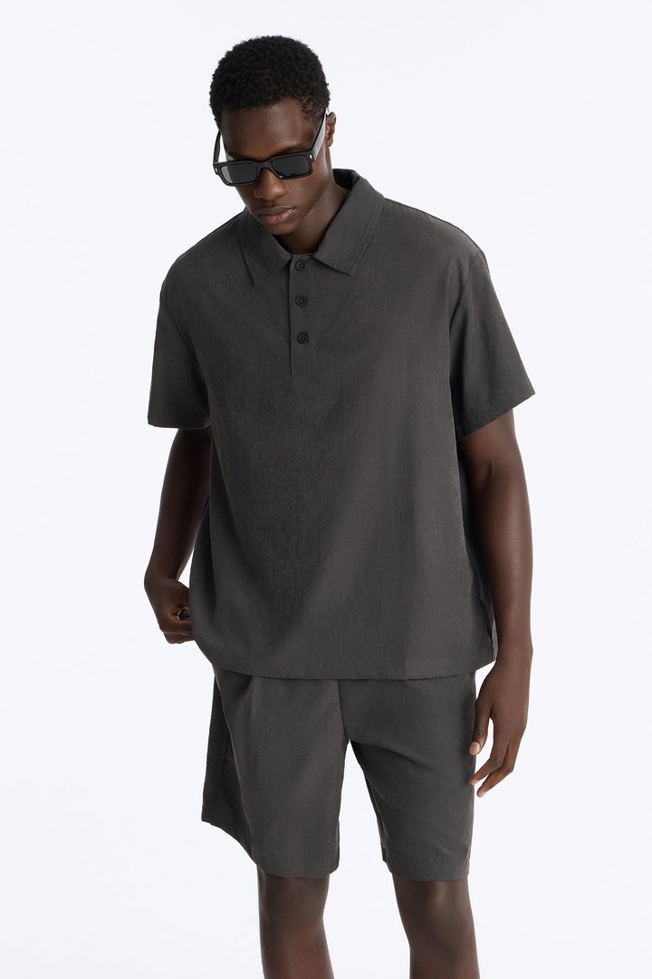 Neo Faux Suede Short Sleeve Polo - Black