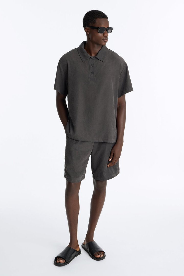 Neo Faux Suede Short Sleeve Polo - Black